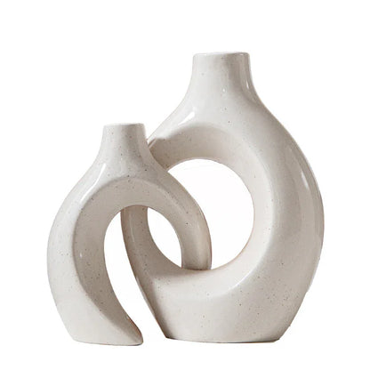 Nordic Abstract Ceramic Couple Candle Holder – Irregular Circle Vase Figurine - Shello's Creative Boutique