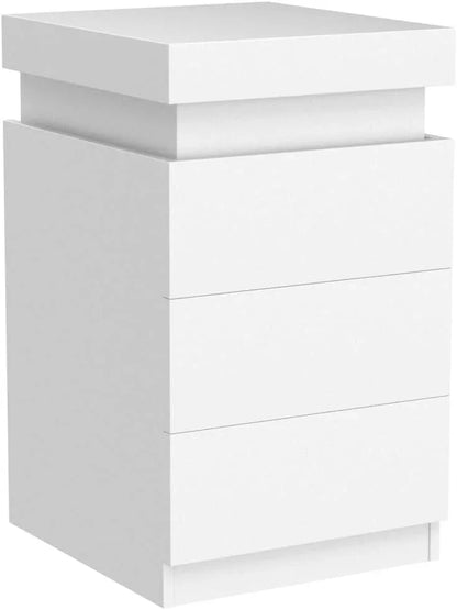 LED White Nightstand With 3 Drawers – Modern Multi-Colour LED Night Table - Shello's Creative Boutique