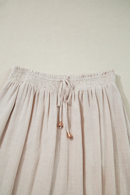 Beige Frill Smocked Waist Wide Leg Plus Size Pants - Shello's Creative Boutique