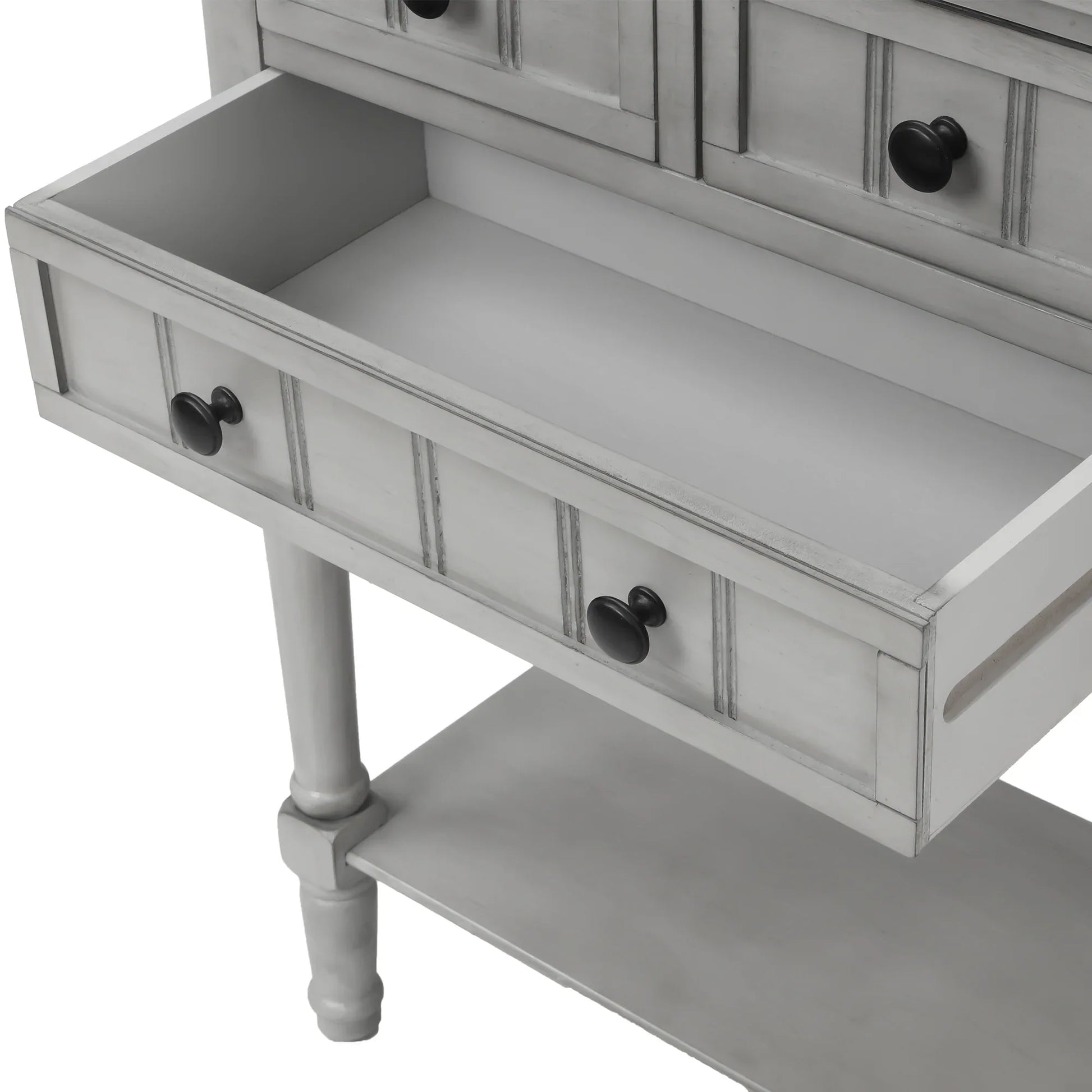 TREXM Narrow Console Desk, Thin Sofa Table with Three Storage Drawers and Living Room Bottom Shelves (Grey Washed) - Shello's Creative Boutique