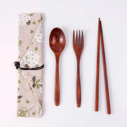 Japanese Style Long Handled Spoons, Forks, Chopsticks, Three Piece Set Of Wooden Portable Tableware, Chopsticks, Spoons, Set - Shello's Creative Boutique