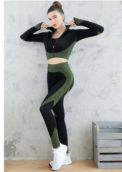 Zipper Sweatshirt Women Seamless Yoga Fitness Suit Set - Shello's Creative Boutique