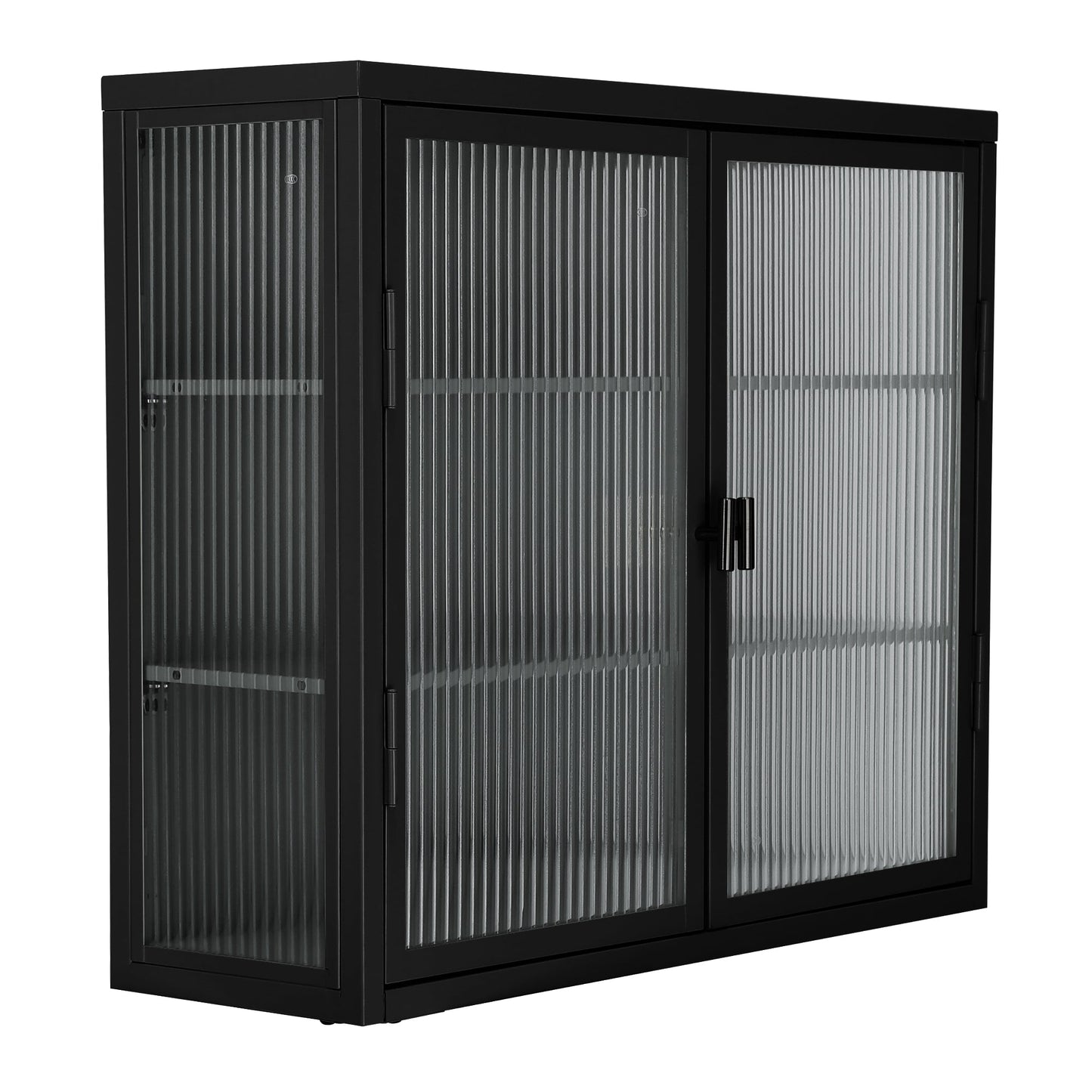 Retro Style Haze Double Glass Door Wall Cabinet With Detachable Shelves for Office Dining Room Living Room eprolo