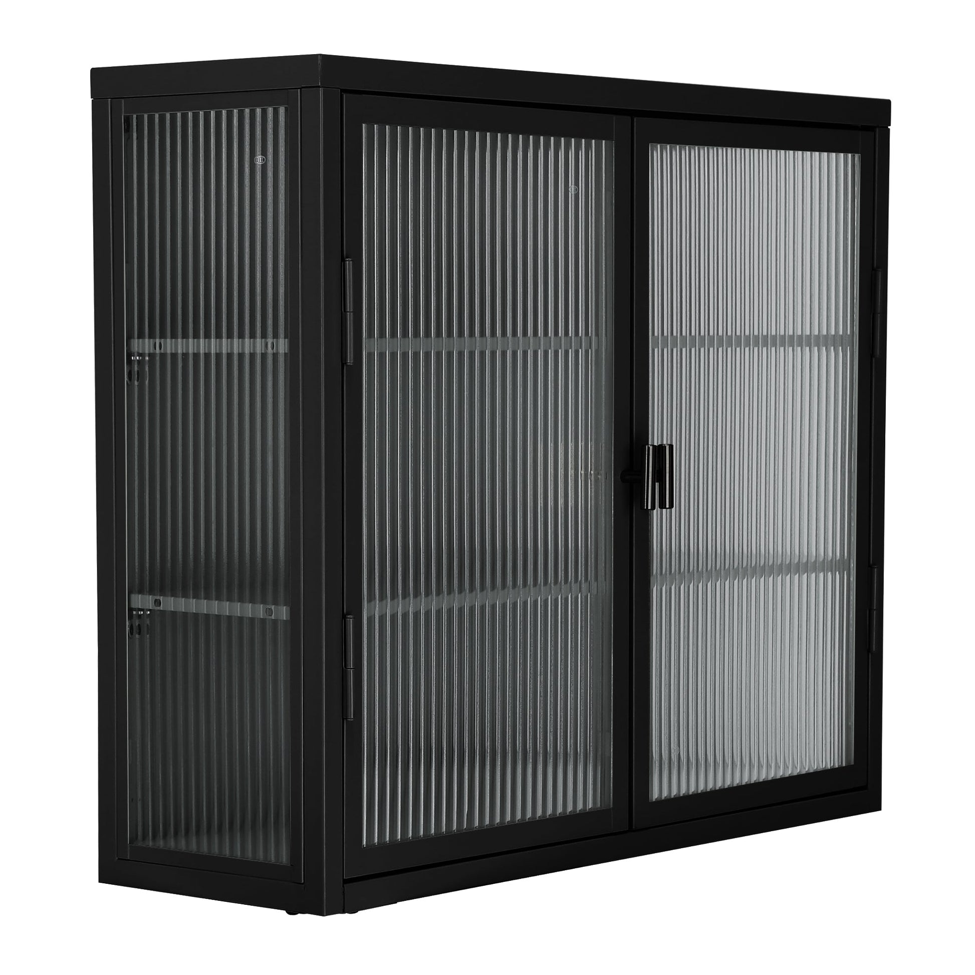 Retro Style Haze Double Glass Door Wall Cabinet With Detachable Shelves for Office Dining Room Living Room eprolo