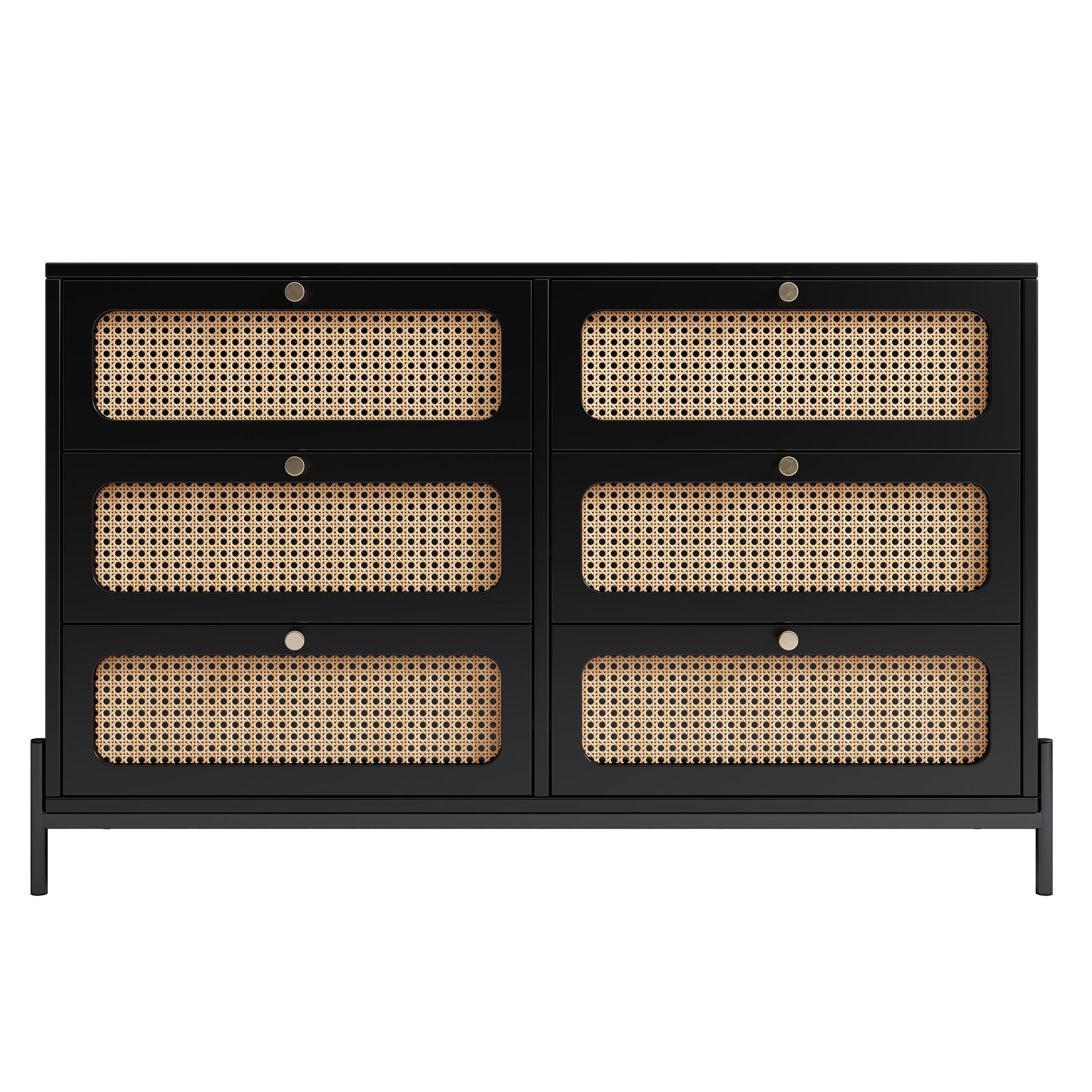 Modern hemp vine wood closet with 6 drawers, dressing table, wooden storage cabinet side panel, black eprolo