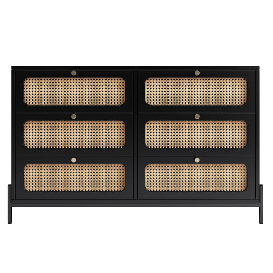 Modern hemp vine wood closet with 6 drawers, dressing table, wooden storage cabinet side panel, black eprolo