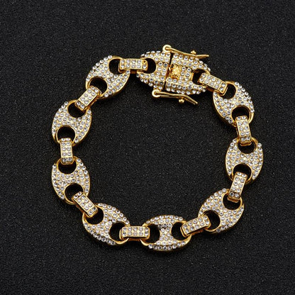 Large Pig Nose 12mm Hip Hop Cuban Link Chain Men Coffee Bean Clavicle Chain Men - Shello's Creative Boutique