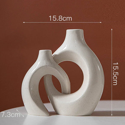 Nordic Abstract Ceramic Couple Candle Holder – Irregular Circle Vase Figurine - Shello's Creative Boutique