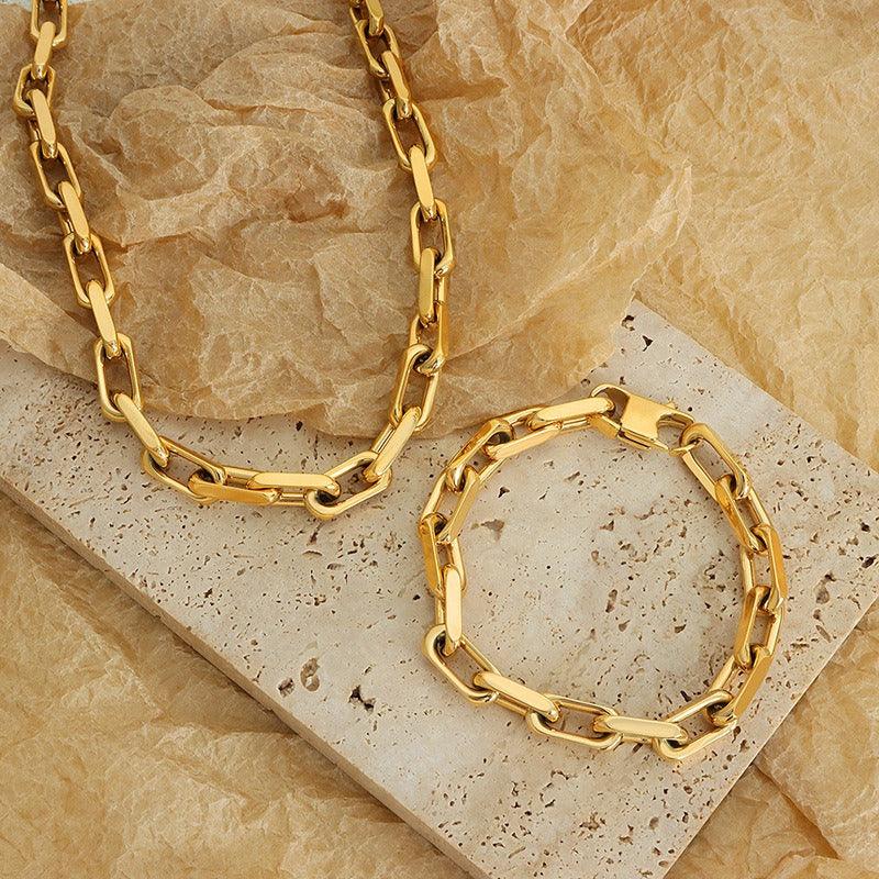 18K Gold Cuban Chain Thick Chain Design High-end Bracelet Necklace - Shello's Creative Boutique