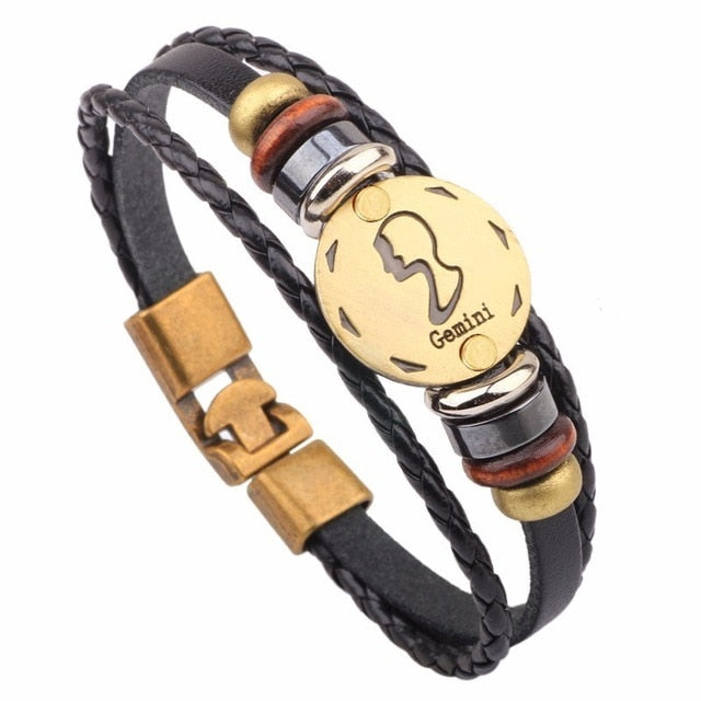 12 Horoscope Leather Bracelet Men Jewelry Vintage Retro Charm Bracelet Male Jewelry 8.2 eprolo