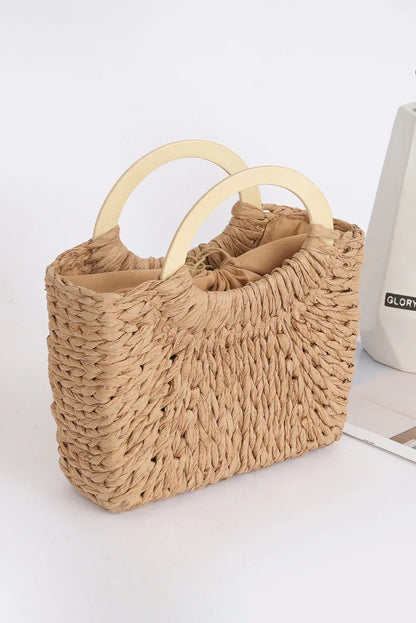 Camel Retro Straw Woven Tote Bag – Eco-Chic Beach & Casual Carryall for Women - Shello's Creative Boutique