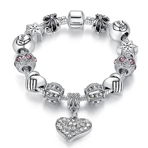 Women Bracelet 925 Unique Silver Crystal Charm Bracelet for Women DIY Beads Bracelets & Bangles Jewelry - Shello's Creative Boutique