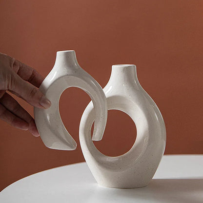 Nordic Abstract Ceramic Couple Candle Holder – Irregular Circle Vase Figurine - Shello's Creative Boutique
