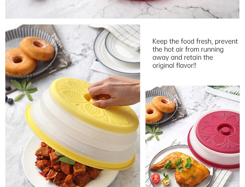 Collapsible Microwave Cover Lid Folding Plate Cover Colander Strainer Fruit Vegetables Washing Basket Plate Lid Kitchen Tools eprolo