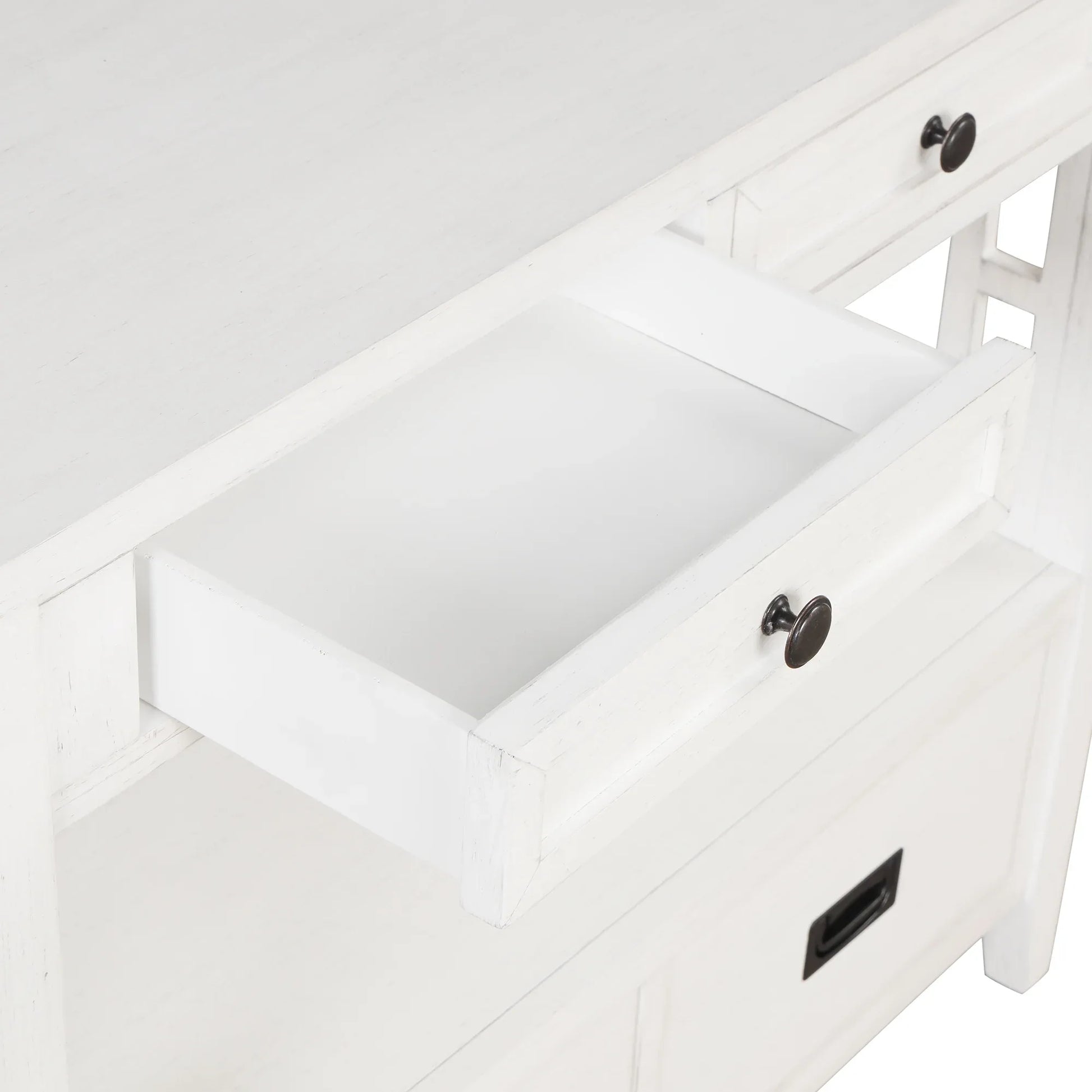 36'' Farmhouse Pine Wood Console Table Entry Sofa Table with 4 Drawers & 1 Storage Shelf (Antique White) - Shello's Creative Boutique