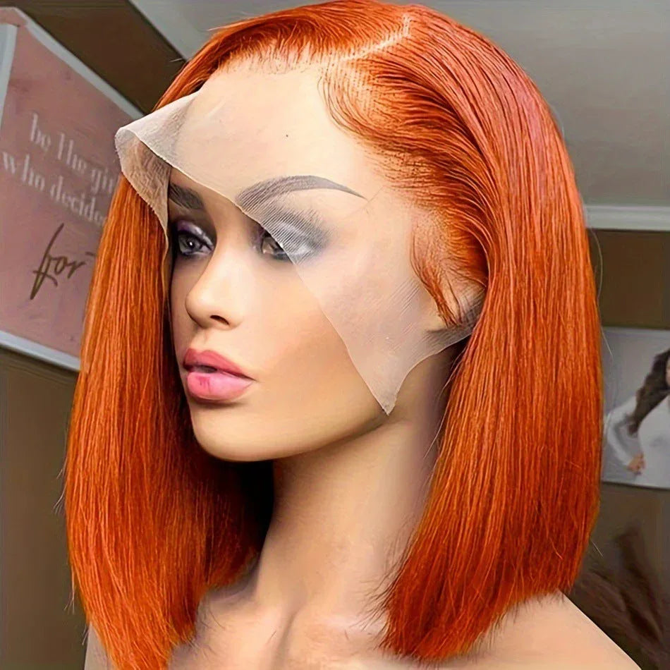 Ginger Orange Bob Wig Human Hair 13x4 Lace Front - Straight - Shello's Creative Boutique