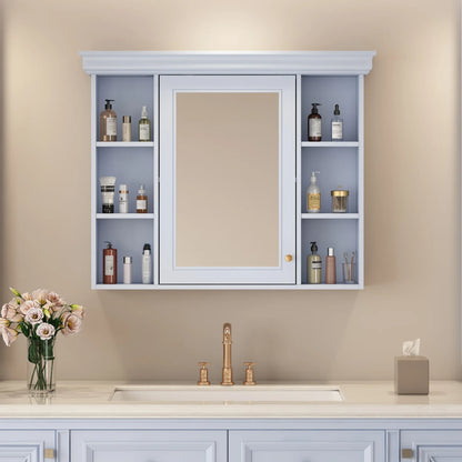 35'' x 28'' Blue Wall Mounted Bathroom Storage Cabinet with Mirror Door, Modern Bathroom Wall Cabinet with Mirror - Shello's Creative Boutique