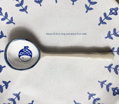 Ins Style Japanese Style Stoneware Small Soup Spoon Ceramic Spoon, Long Handle Spoon Household Cute Creative Rice Spoon eprolo