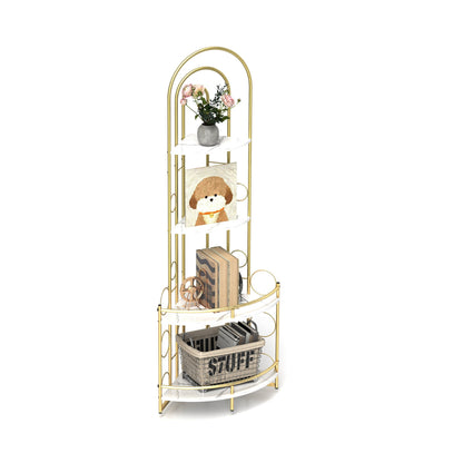 Gold 4-Tier Corner Bookshelf, Modern Style, Plant Stand with Metal Frame eprolo