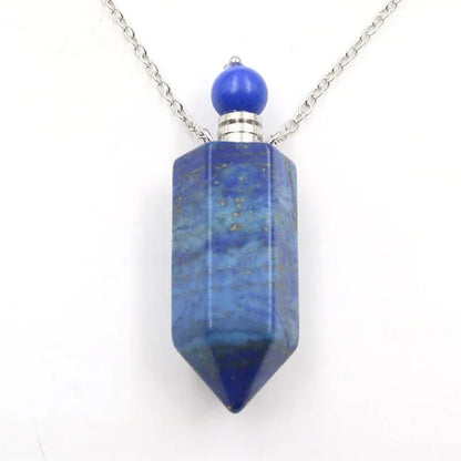 Natural Crystal Hexagonal Perfume Bottle Pendant Necklace Fluorite Pendant Essential Oil Jar Chain Necklace - Shello's Creative Boutique