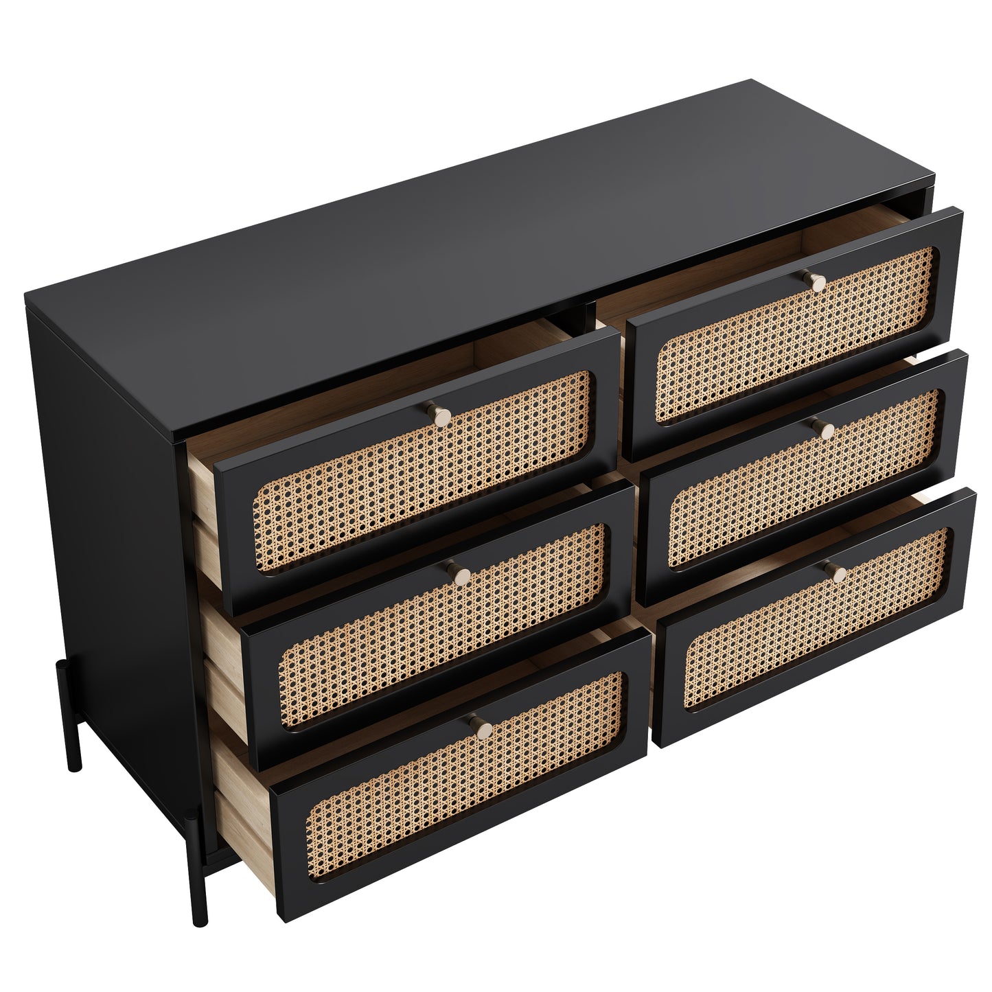 Modern hemp vine wood closet with 6 drawers, dressing table, wooden storage cabinet side panel, black eprolo