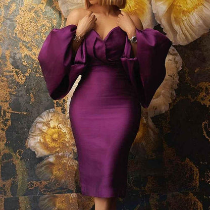 Off-Shoulder Party Dress with Sexy Lantern Sleeves for Women - Shello's Creative Boutique