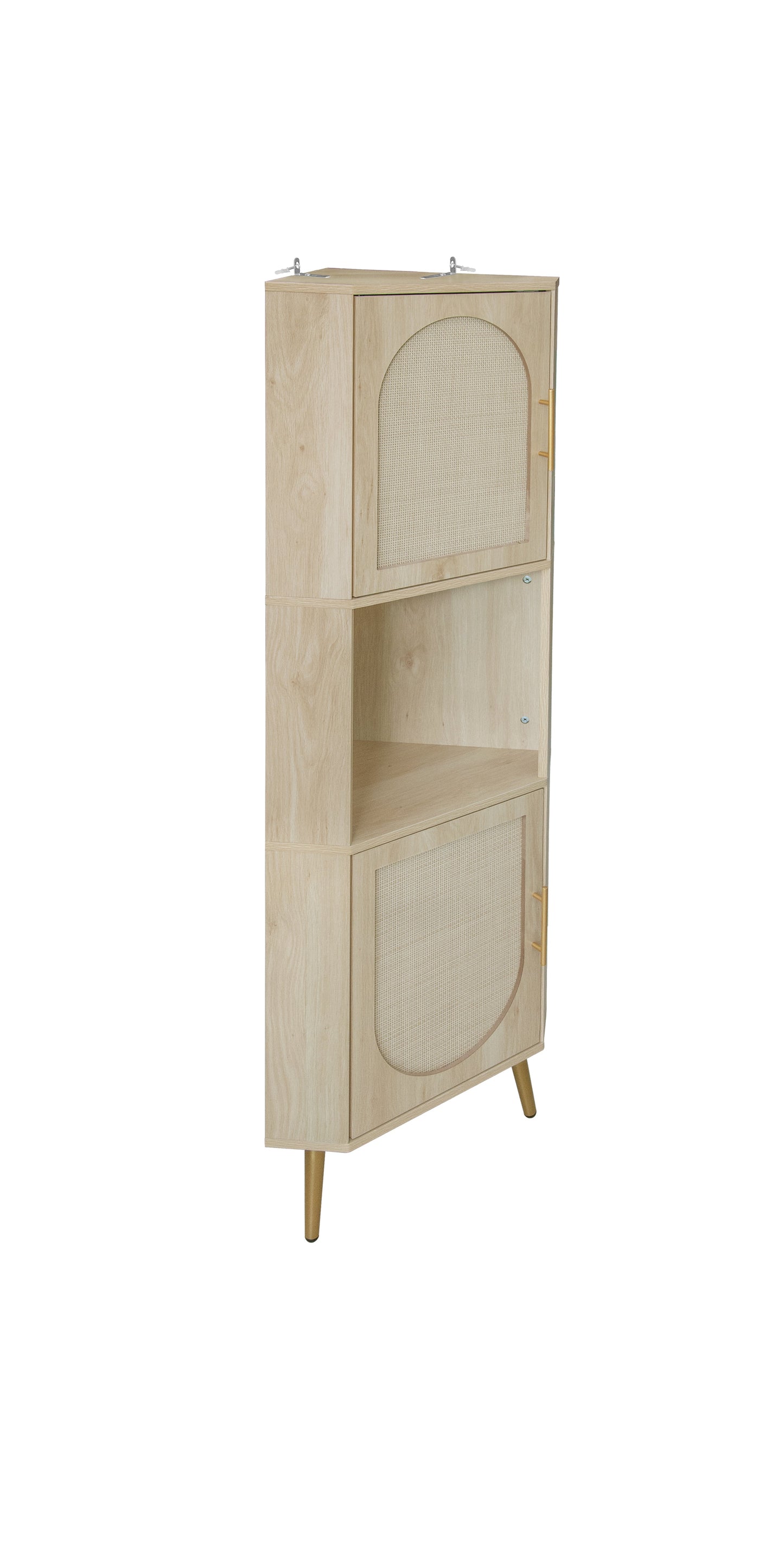 Corner cabinet ,Rattan door,Freestanding Corner Tables For Small Spaces, Corner Shelf Stand For Living Room, Kitchen, Bathroom eprolo