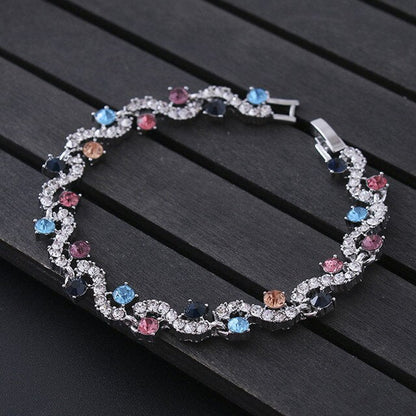 Luxury Blue Crystal Bracelet For Wedding Silver Bracelet Rhinestone Charm Women Bangles Jewelry Pulseira Feminina BR520 eprolo