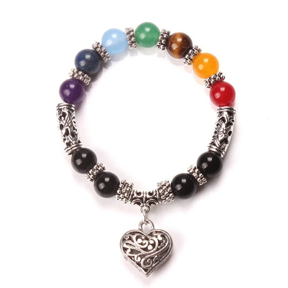 Men Women 7 Chakra Bracelets Bangles Colors Mixed Healing Crystals Stone Chakra Pray Mala Heart Charm Bracelet Jewelry - Shello's Creative Boutique