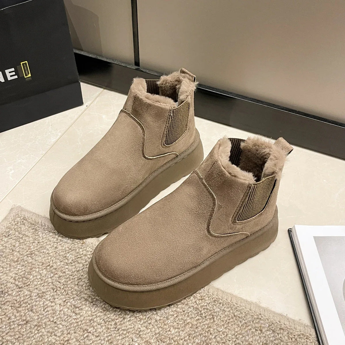 Short tube bread cotton shoes with plush and thick snow boots for women - Shello's Creative Boutique