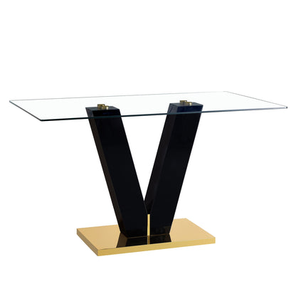 Large Modern Minimalist Rectangular Glass Dining Table for 6-8 with 0.4" Tempered Glass Tabletop and MDF slab V-Shaped Bracket eprolo