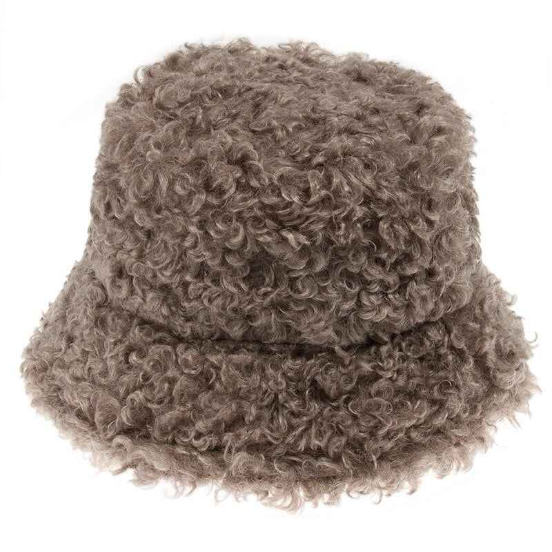 Women's Faux Fur Bucket Hat - Warm Fluffy Winter Hat for Outdoor & Casual Wear