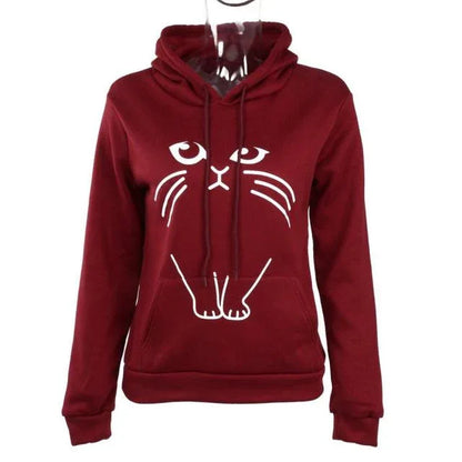 Women Hoodies With Ear Cat Pattern Casual Sweatshirts Pullover Top Female Winter Autumn Long Sleeves Hoodie Coat - Shello's Creative Boutique