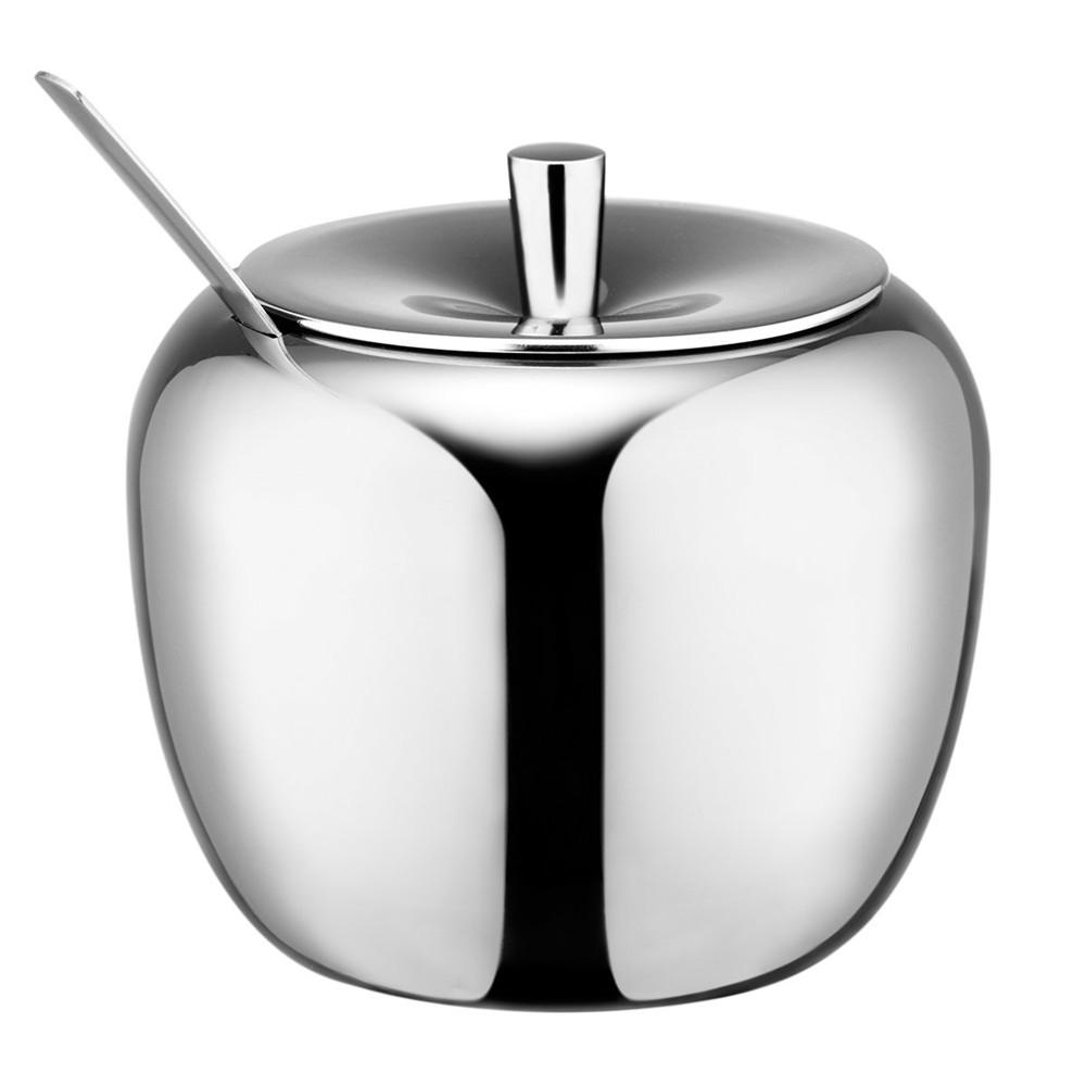 Realand 18/8 Stainless Steel Apple Sugar Bowl Seasoning Jar Condiment Pot Spice Container Canister Cruet with Lid and Spoon eprolo