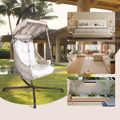 Luxury Swing Egg Chair with Stand - Indoor/Outdoor Hanging Chair with Sunshade