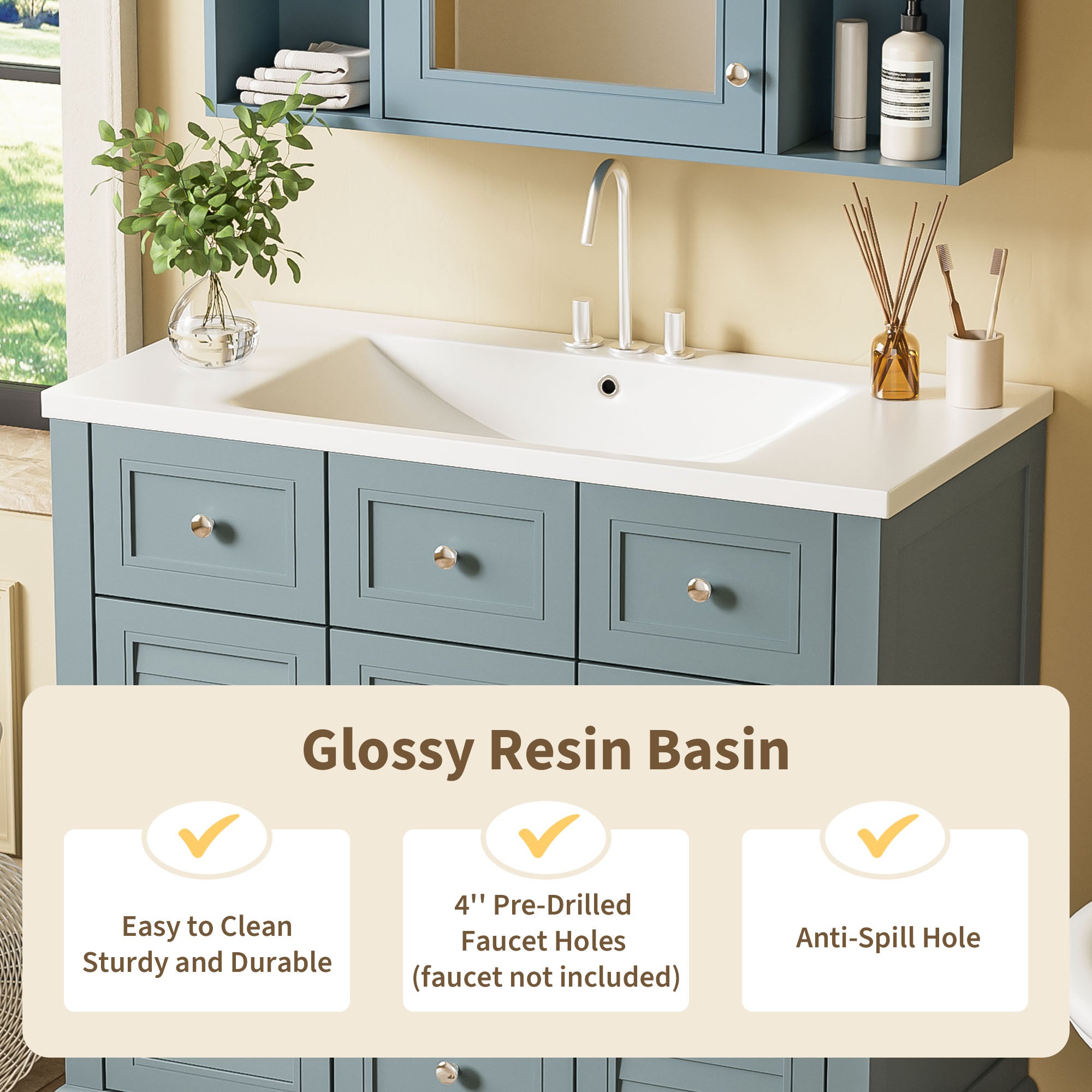 36 inch modern mirror cabinet with adjustable shelves, 2 soft closing doors, and 6 drawer storage cabinet door organizers eprolo