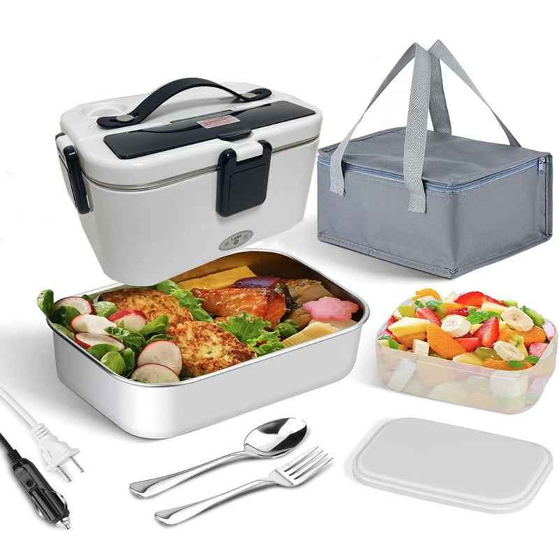 80W Portable Food Warmer Electric Lunch Box 12V 24V 110V Self Heating for Car/Truck/Home