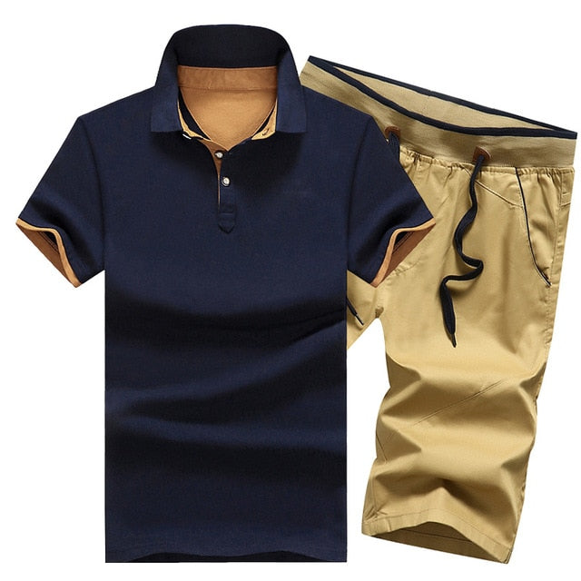 Cotton Mens Sets Summer Button Polo Shirts Sets Turn Down Mens Shorts 4XL Men Clothes 2 Piece Set Elastic Waist Shorts eprolo