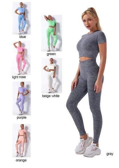 2Pcs/3Pcs/4Pcs Yoga Set Women Clotching Fitness Sportswear Seamless High Waist Leggings Shorts Shirt Crop Top Sport Bra - Shello's Creative Boutique