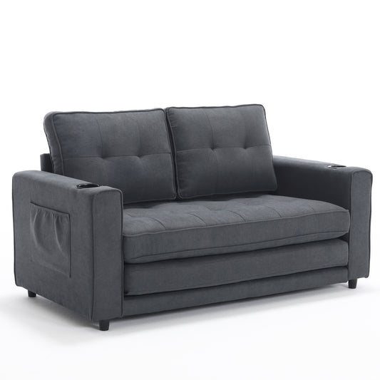Three in one soft cushion cushion cushion sofa, folding mattress sofa bed, with side pockets and cup holder, dark gray eprolo