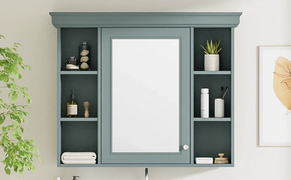 35 ''x 28' 'blue wall mounted bathroom storage cabinet with mirror door and medication cabinet with 6 open shelves - Shello's Creative Boutique