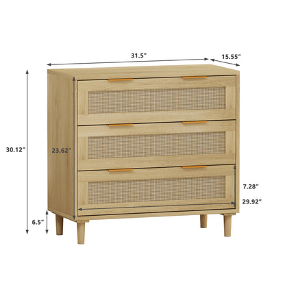 Premium 3-Drawer Rattan Storage Cabinet Set - Oak Finish (Set of 2) - Shello's Creative Boutique