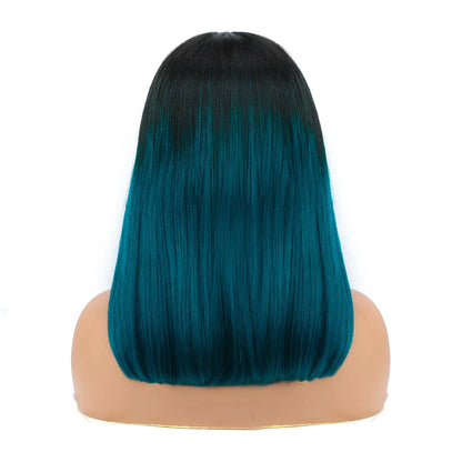 Green Ombre Bob Wig Human Hair - 4x4 Lace Closure Short Straight - Shello's Creative Boutique