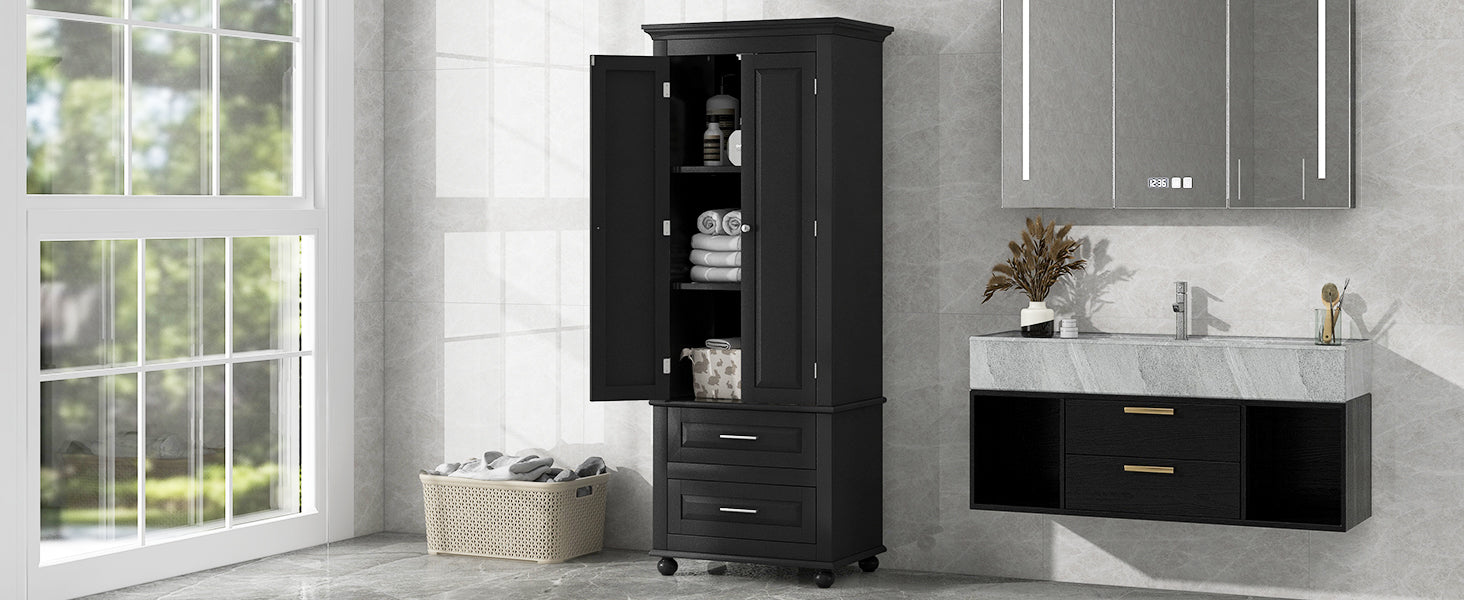 Tall Storage Cabinet with Two Drawers for Bathroom/Office, Black eprolo