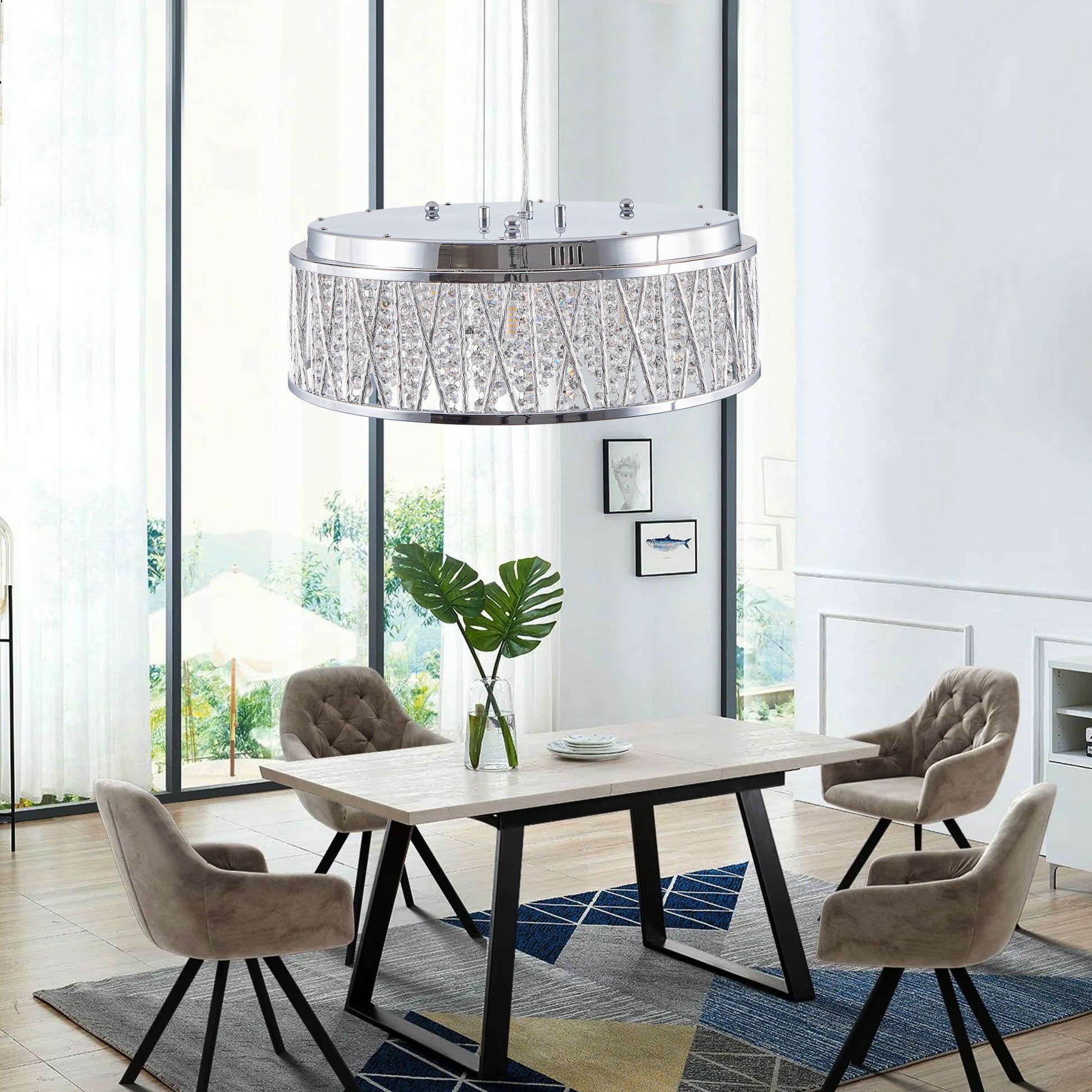 Modern Crystal Pendant 18.9-inch Aluminum+Iron Circular Ceiling Light Embedded Ceiling Fixture eprolo