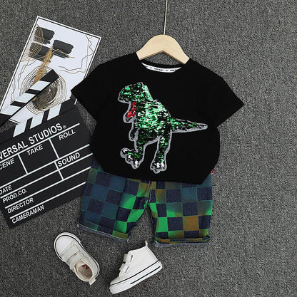 Children's Clothing Summer Suits New Fashionable Summer Handsome Baby Summer Short Sleeve Clothes Two-Piece Suit - Shello's Creative Boutique