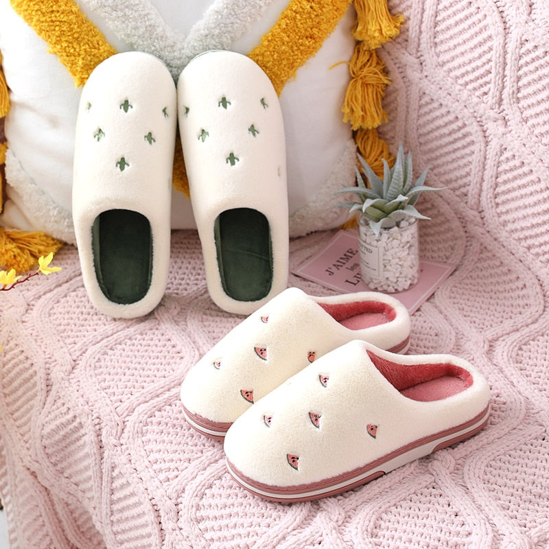 Fashion Fruit Indoor Slippers Women Warm Plush Home Slipper Anti-slip Soft Lovers Winter Shoes Banana Cherry Ladies Slides SH450 eprolo