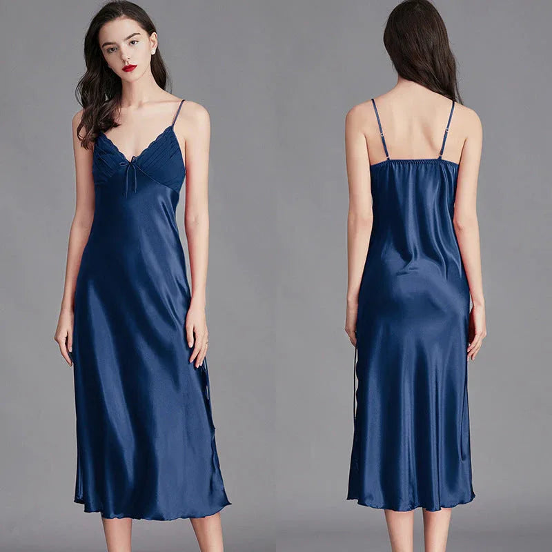 Ice Silk Long Nightdress - Spaghetti Strap Summer Sleepwear - Shello's Creative Boutique
