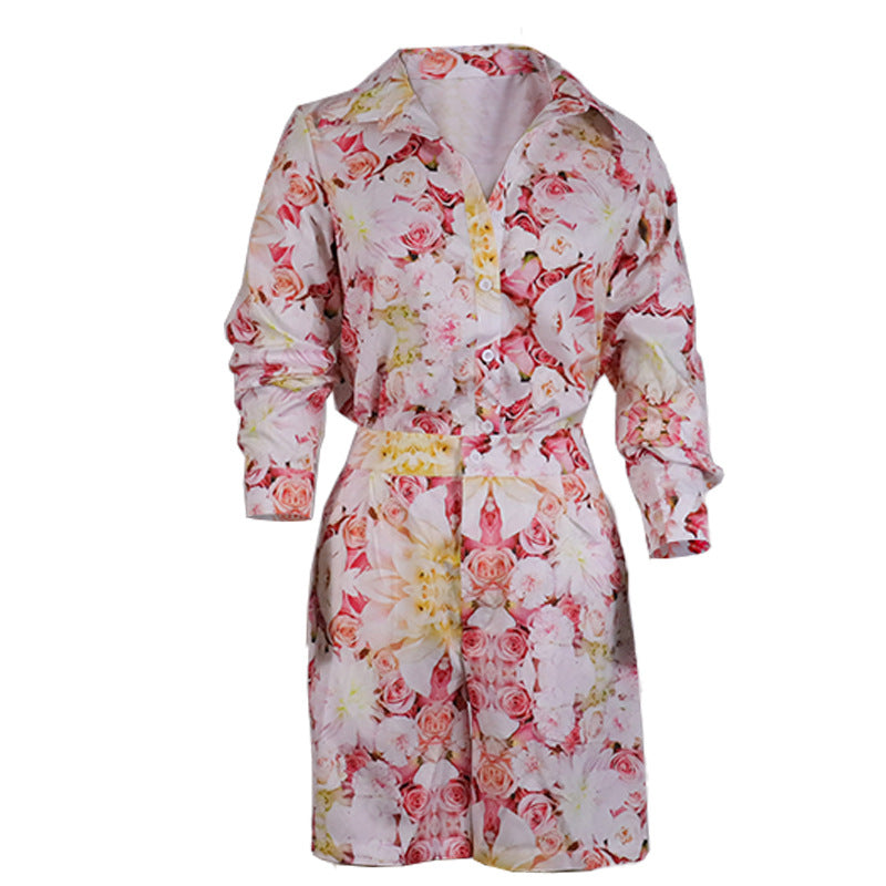 Early Autumn New Casual Shorts Suit Sexy Printed Shirt Two Piece Women's Clothes eprolo
