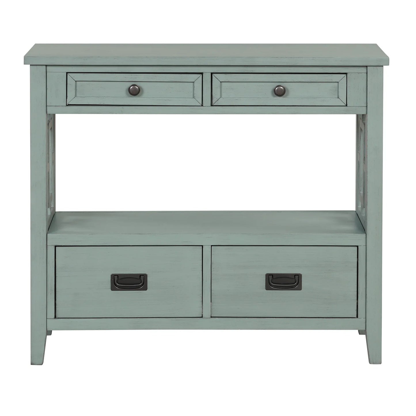 36'' Farmhouse Pine Wood Console Table Entry Sofa Table with 4 Drawers & 1 Storage Shelf (Retro Blue) - Shello's Creative Boutique